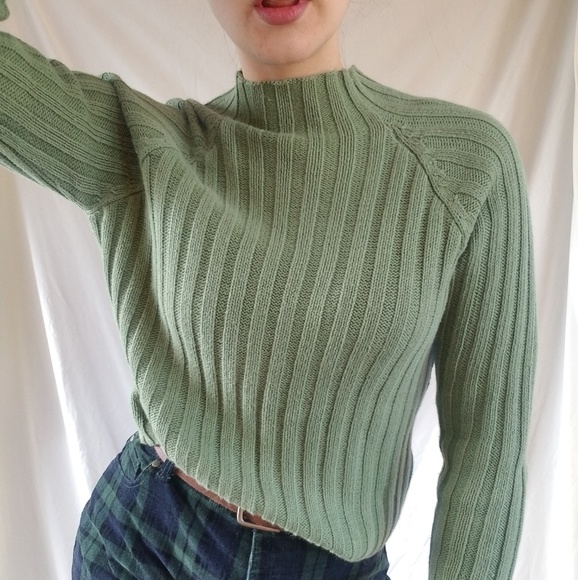 Vintage Sweaters - Vintage Green Mock Neck Sweater Herman Geist